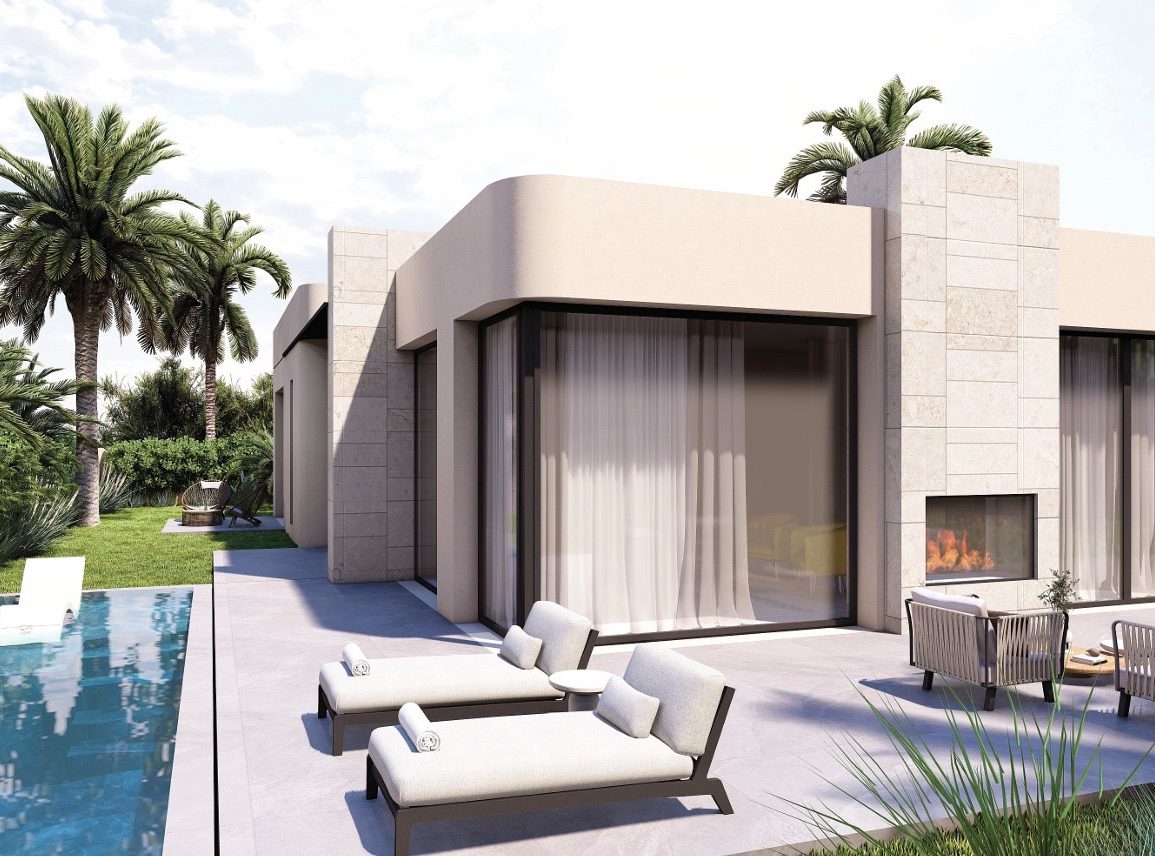 Une villa vue de l'extérieur avec sa terrasse et sa piscine privative